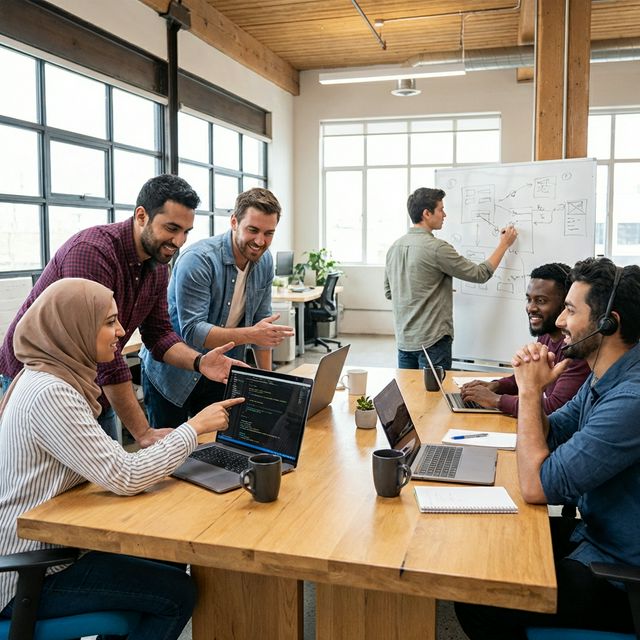 Collaborative team of developers and engineers